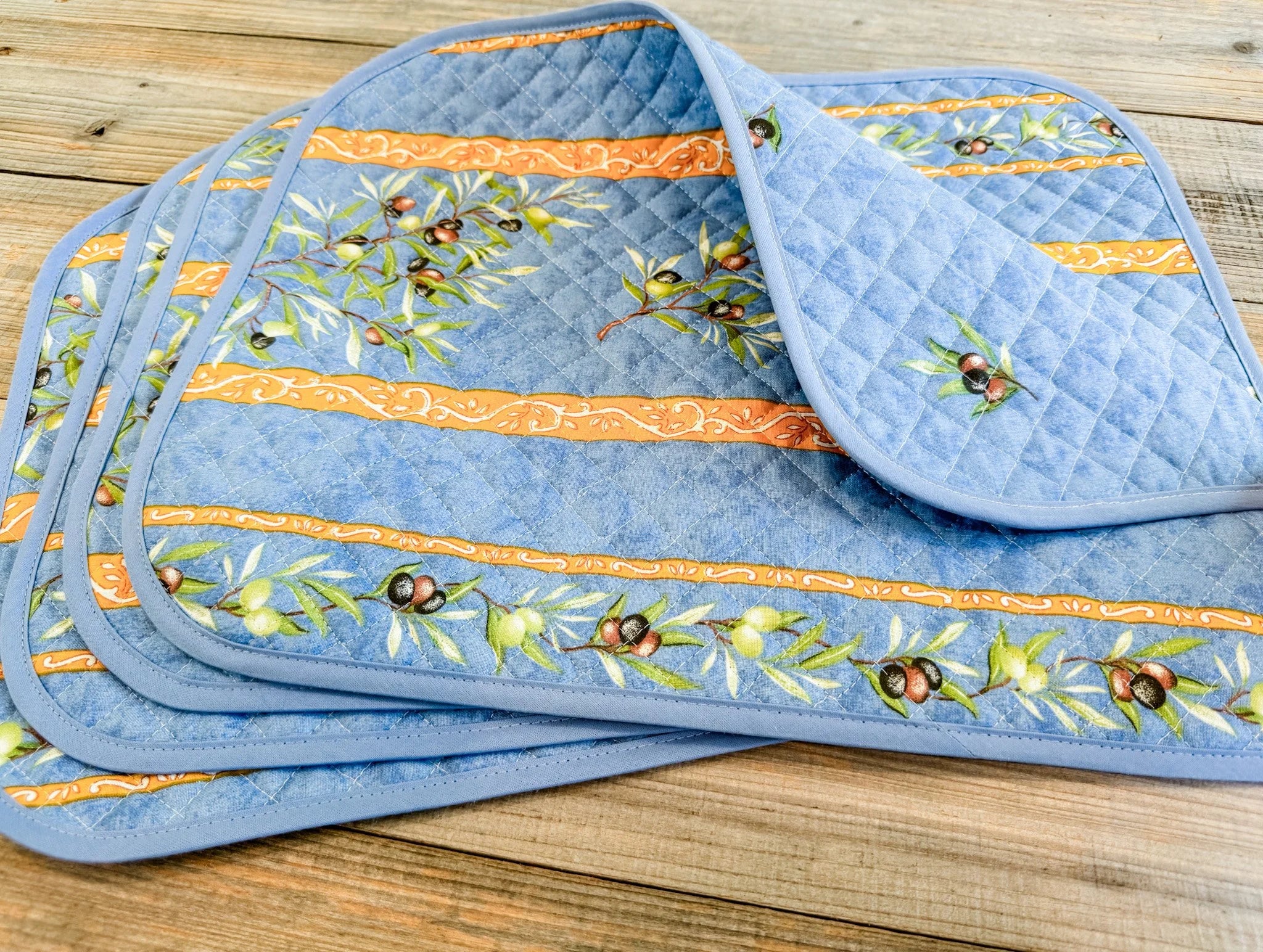 Handmade Provencal French Reversible Placemats, Now in White Lavender and Assorted, Set of 4