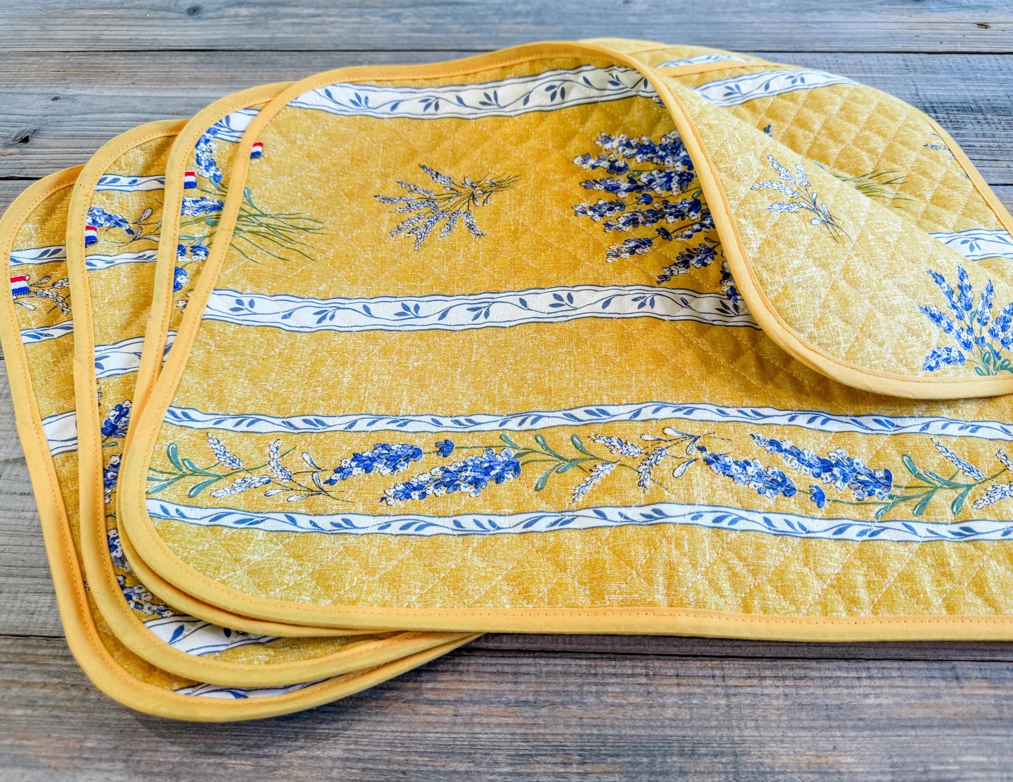 Handmade Provencal French Reversible Placemats, Now in White Lavender and Assorted, Set of 4