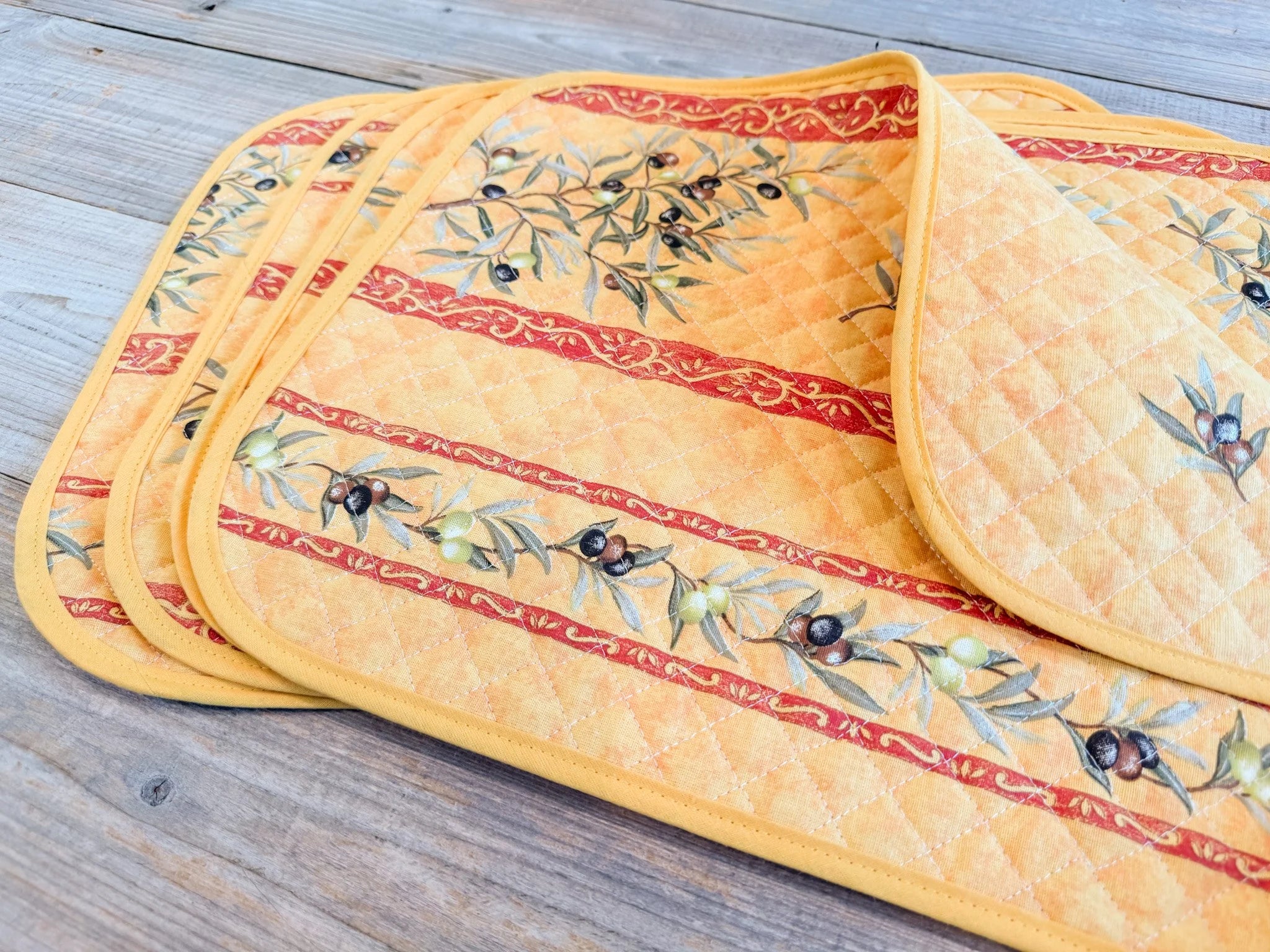 Handmade Provencal French Reversible Placemats, Now in White Lavender and Assorted, Set of 4