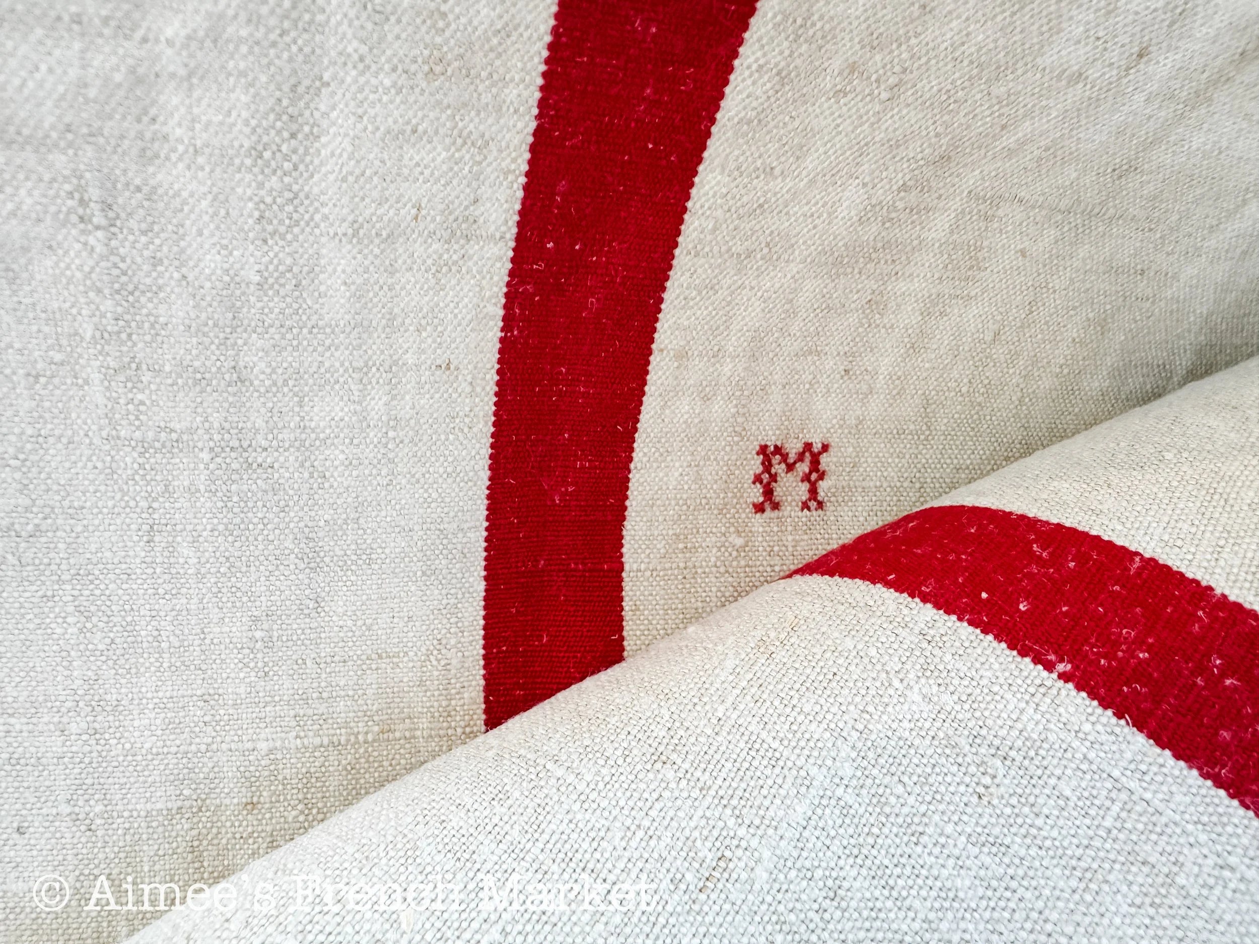 French Vintage Red-Striped Linen Kitchen Towels, c.1920s, Single/One Stripe, Large
