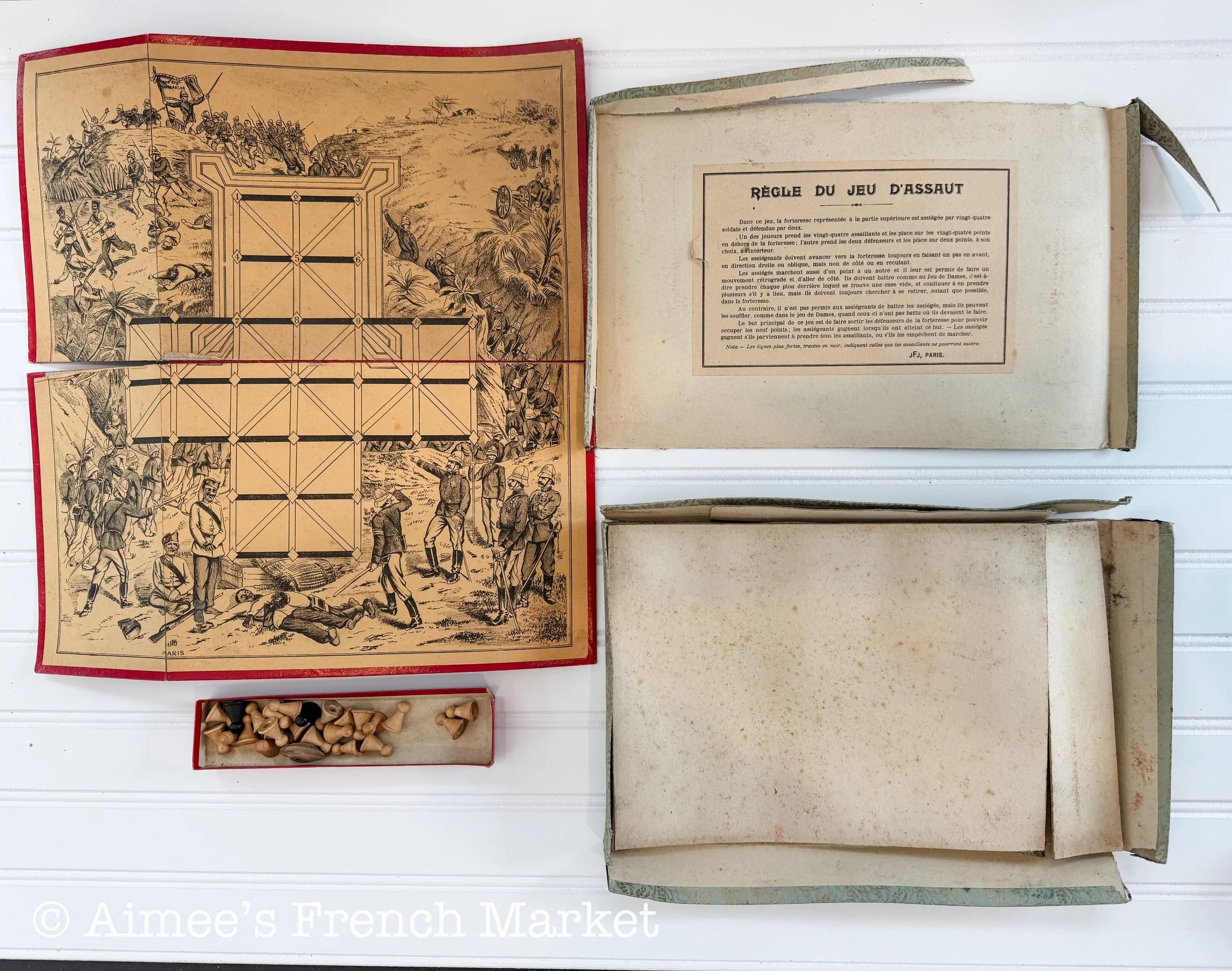 French Vintage Board Game, c. 1900, Jeu D'assaut