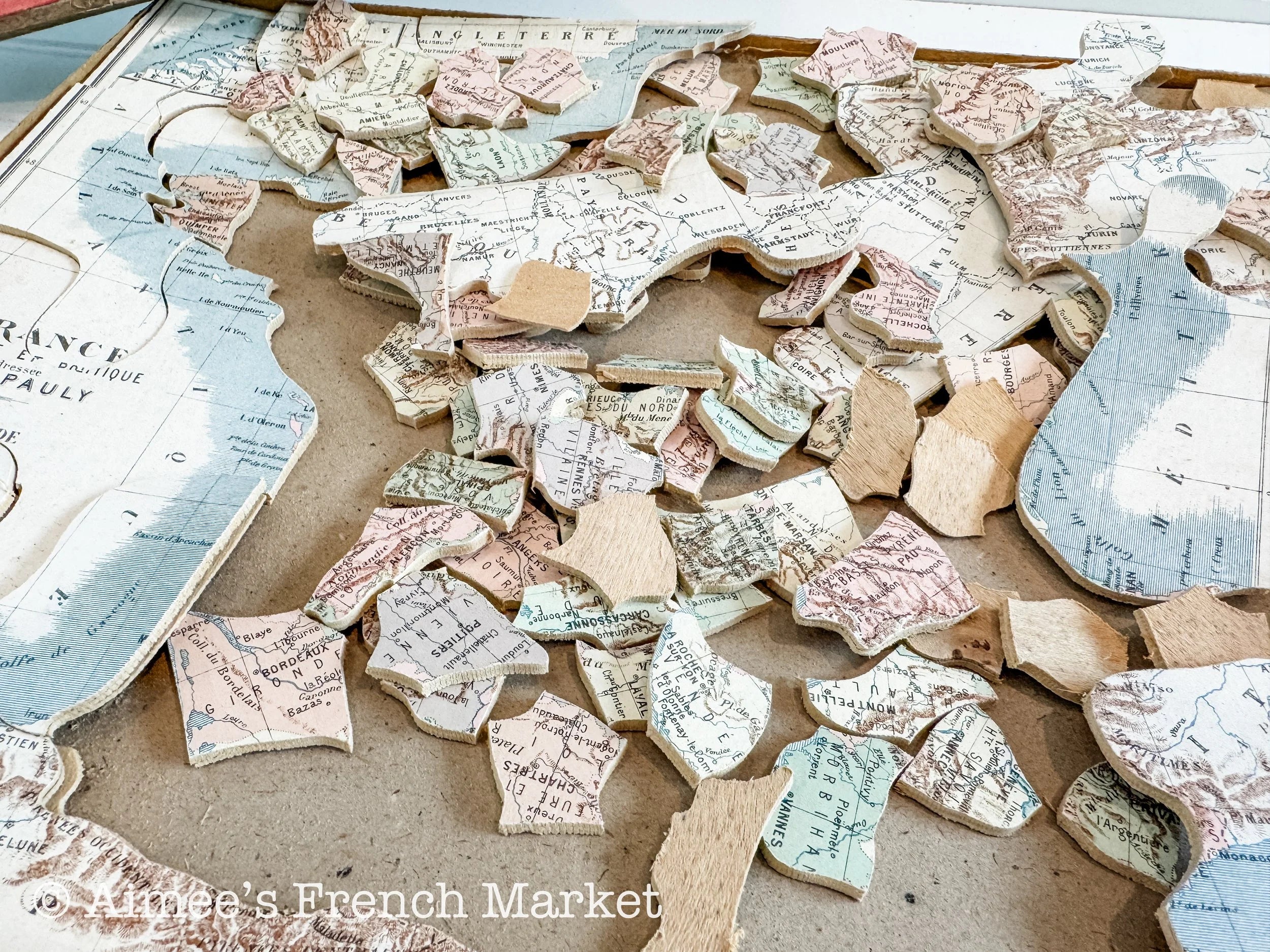 La France Nouvelle Antique Puzzle Map of France - Wood, c. 1918