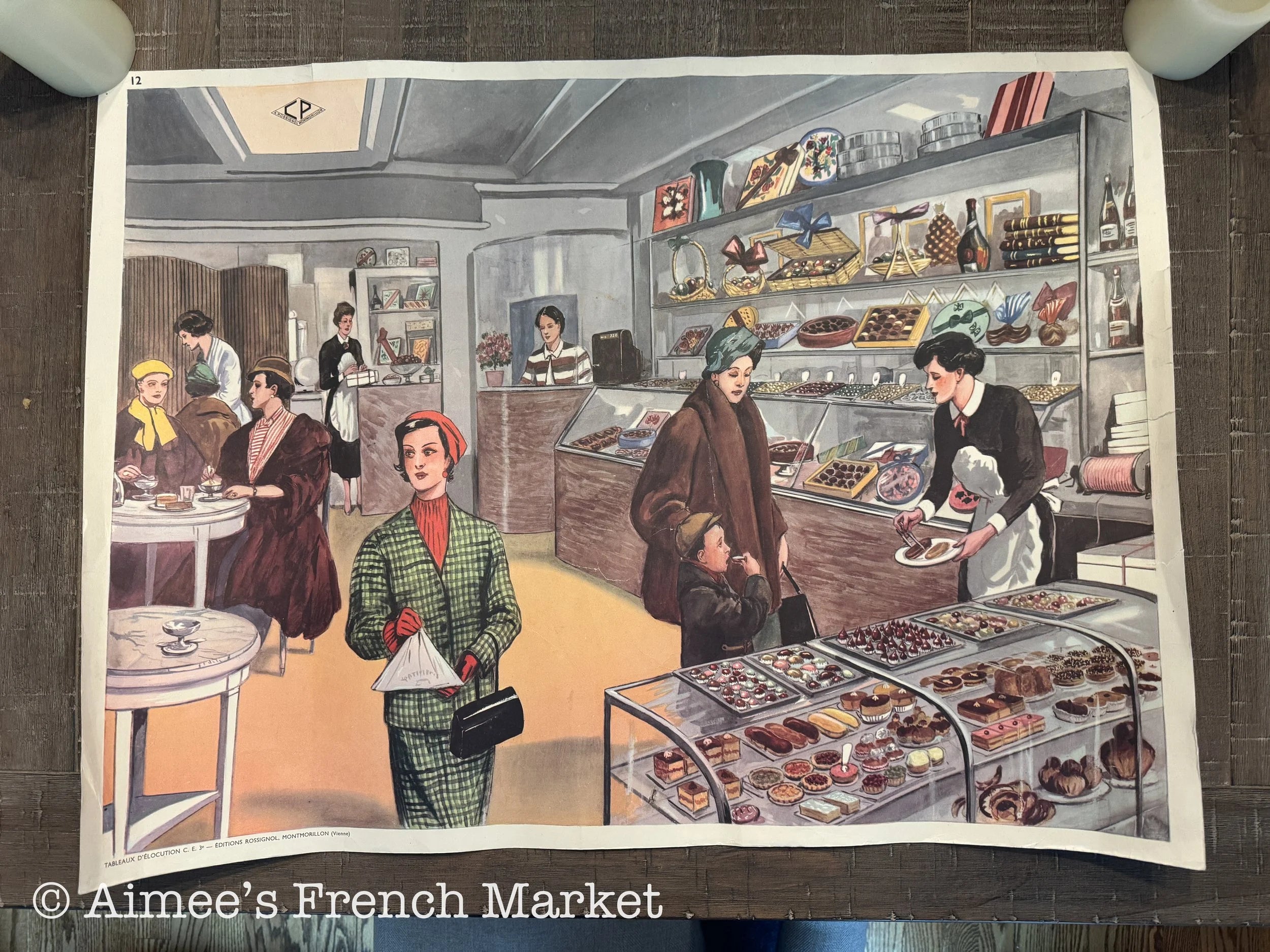 Vintage French School Poster – “Pâtisserie” and "School Clinic" by Rossignol – 30" x 22" – Very good Condition