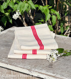French Vintage Red-Striped Linen Kitchen Towels, c.1920s, Triple Stripe