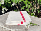 French Vintage Red-Striped Linen Kitchen Towels, c.1920s, Double/Two Stripes