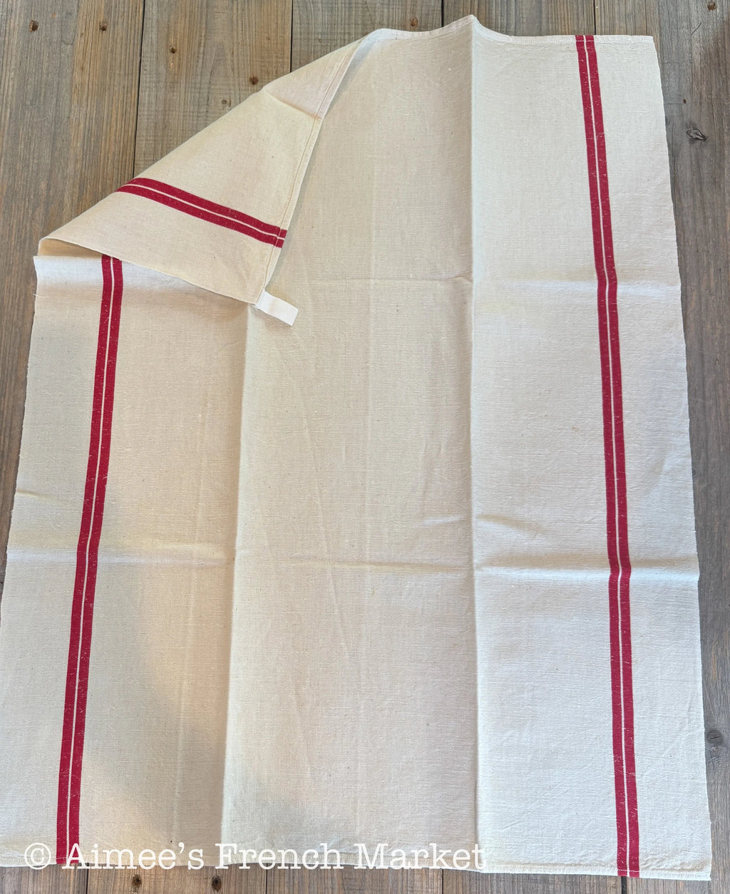 French Vintage Red-Striped Linen Kitchen Towels, c.1920s, Double/Two Stripes