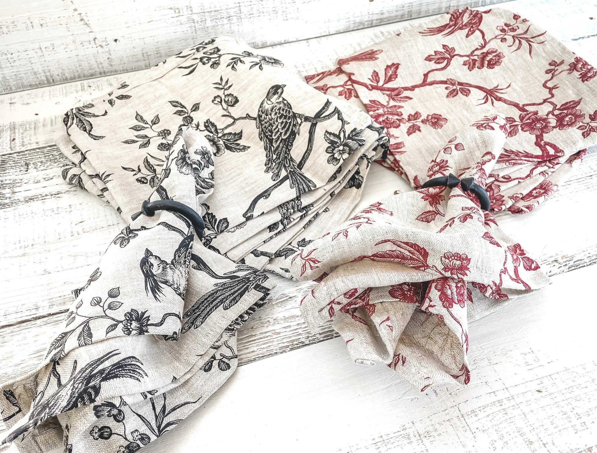 French Handmade Linen Tableware - The Oiseau/Bird Collection - Tablecloths, Napkins and Tablerunners