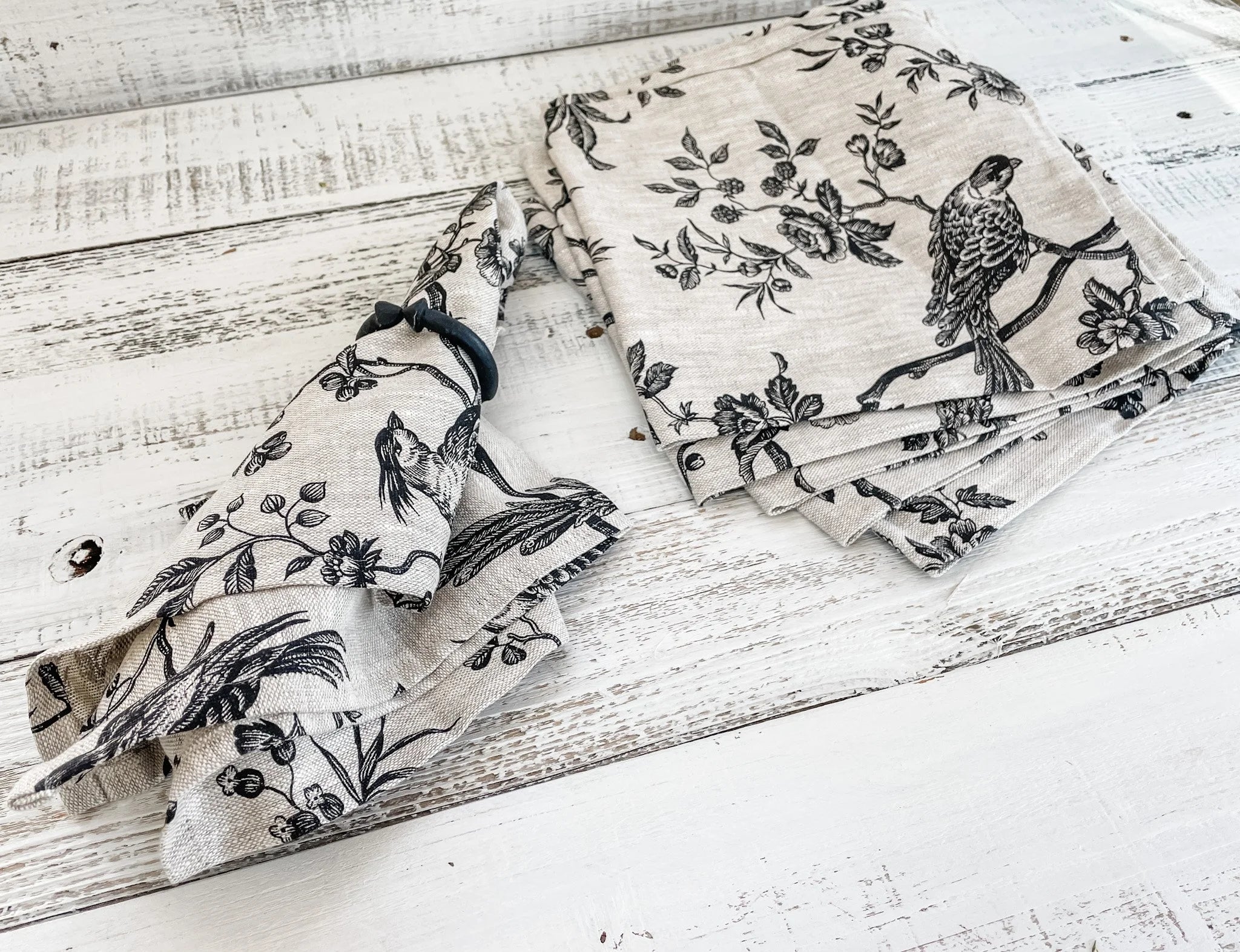 French Handmade Linen Tableware - The Oiseau/Bird Collection - Tablecloths, Napkins and Tablerunners