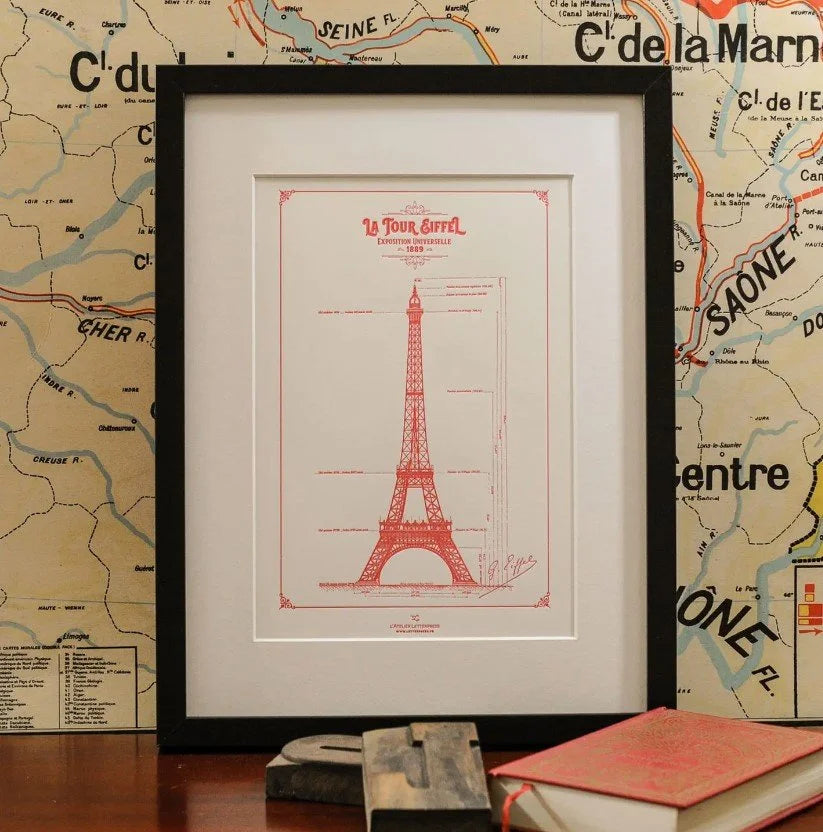 Art Print Original Blueprint of the Eiffel Tower, Vertical/Full - Made in Paris