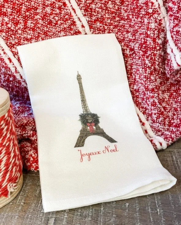 Cotton Dishtowel - Eiffel Tower with Wreath