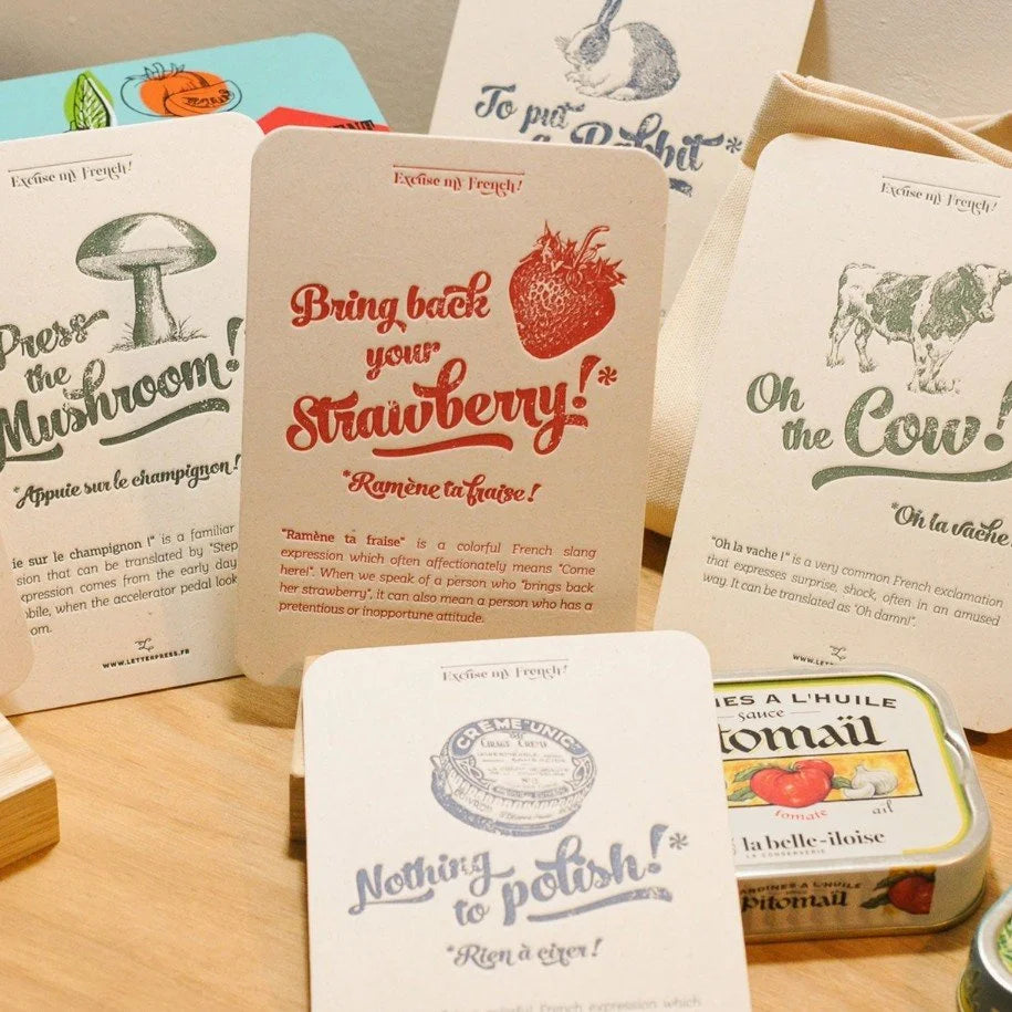 Two new sets!  Quirky French Sayings with Vintage French Engravings, 6 Cards - Handmade in Paris